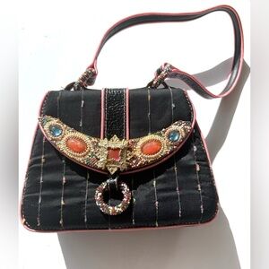 Mary Frances Embellished Black and Pink Handbag